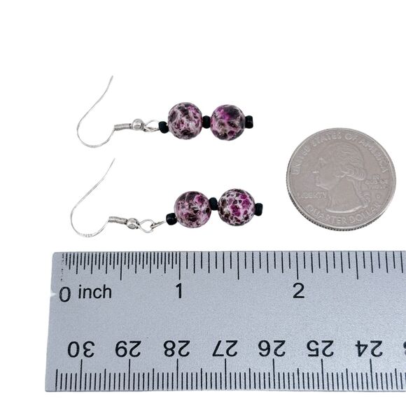 Vintage Sterling Silver 925 Purple Swirl Glass Beaded Dangle Earrings - Picture 5 of 6